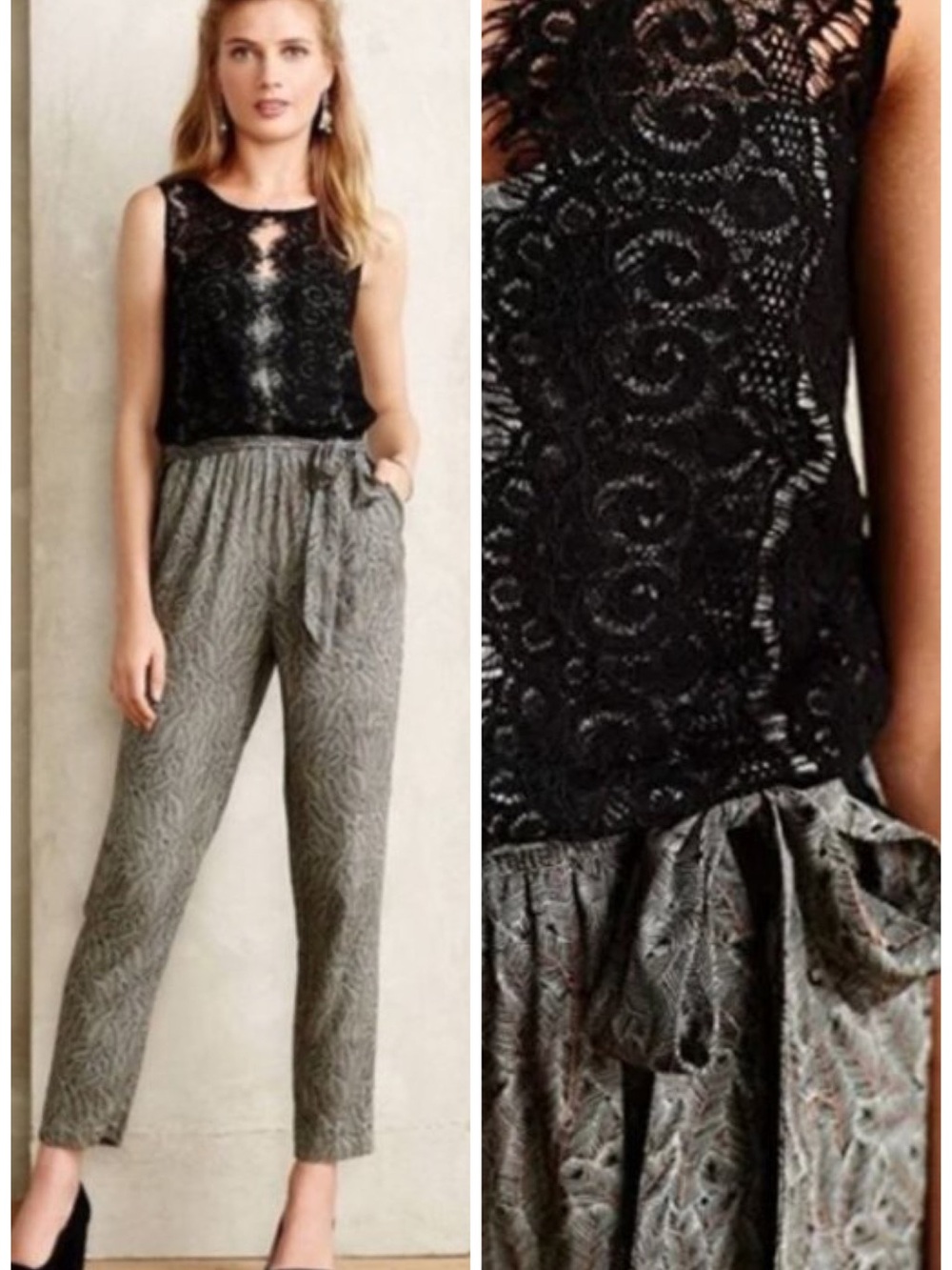 Anthropologie Elevenses Lace Medley Jumpsuit Size 4 EUC Dark Sophistication